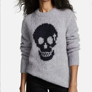 Skull Cashmere Madonna Skull Alpaca Wool Blend Sweater Black Lilac Gray Size XS